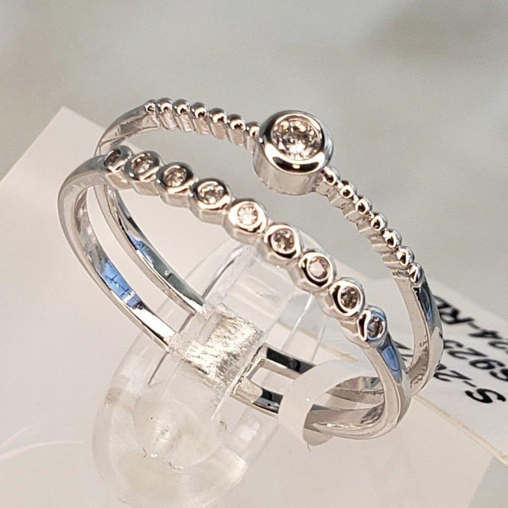 Rhodium Plated Sterling Silver Double Ring